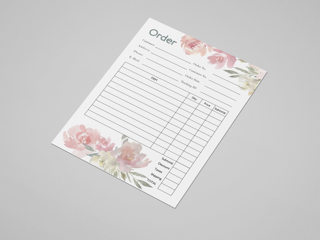 Floral Order Form Printable | Small Business Invoice (PDF) - Etsy