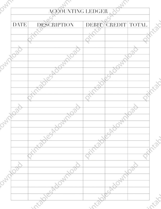 Accounting Ledger Printable Sheet | High Resolution JPG + PDF Files | 8 ...