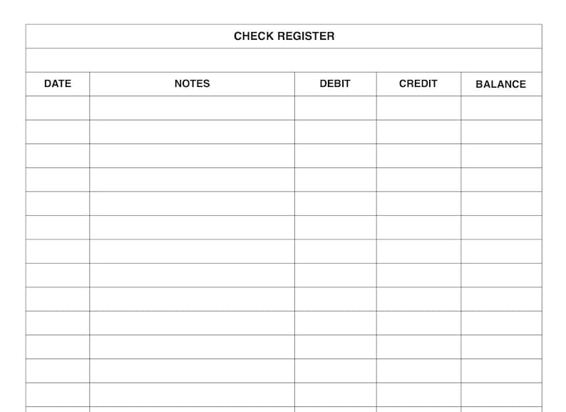 Check Register Printable Sheet High Resolution PDF File Editable