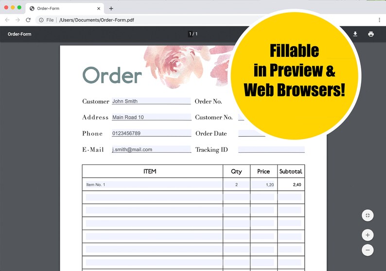 Floral Order Form Printable | Small Business Invoice (PDF) - Etsy