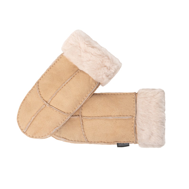 Damen Schaffell Fäustlinge Wildleder Nordvek 308-100 Damen Schaffellhandschuhe Beige