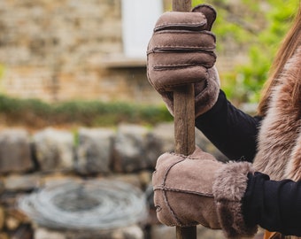 Womens Sheepskin Gloves - Merino Sheepskin Ladies Winter Gloves - Nordvek 321-100 - Suede Leather Gloves