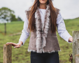 Reversible Sheepskin Gilet - Womens Toscana Lambskin & Suede Bodywarmer - Nordvek 716-100