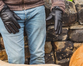 Mens Leather Gloves: Sheepskin Lined Winter Gloves Black
