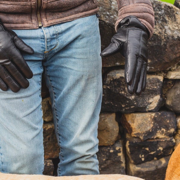 Mens Leather Gloves - Sheepskin Lined - Black Gloves - Nordvek 302-100 - Sheepskin Gloves - Gents