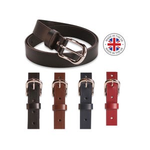 Leather Belt - UK Made - Genuine 100% Leather - 1&quot; - 1.25&quot; - 1.5&quot; Widths - Silver Buckle - Full Grain Leather