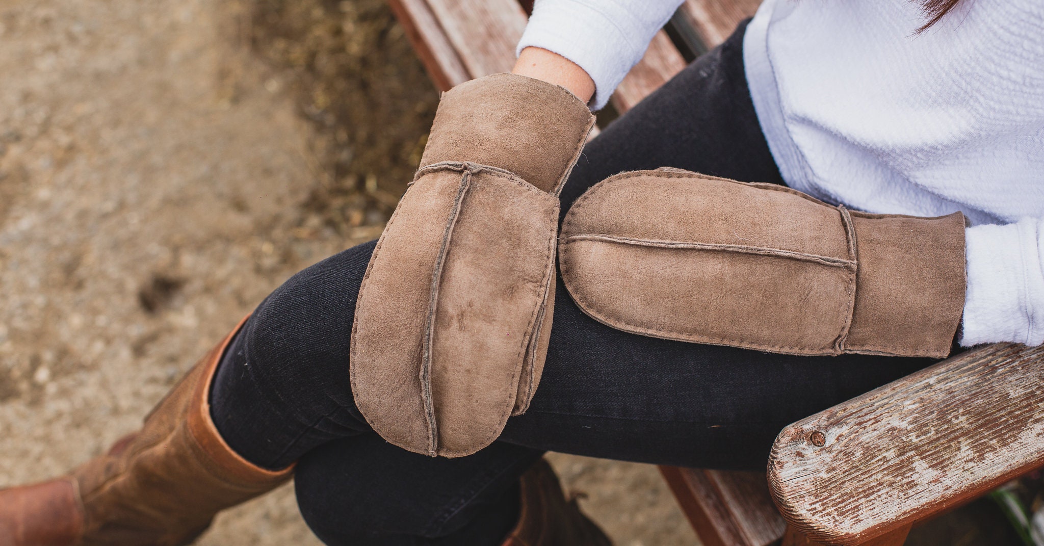 Womens Sheepskin Mittens - Split Palm Design - Suede Leather - Nordvek 315-100 - Ladies Sheepskin Gloves