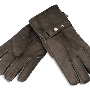 Mens Sheepskin Gloves Traditional Classic Mens Winter Gloves Nordvek 307-100 Suede Leather Gloves Buckle Strap Stone