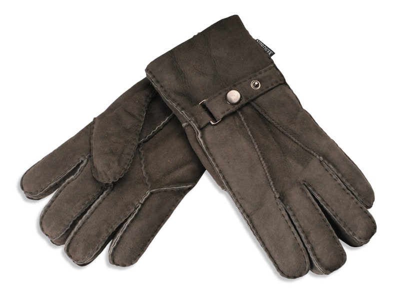 Mens Sheepskin Gloves Traditional Classic Mens Winter Gloves Nordvek 307-100 Suede Leather Gloves Buckle Strap Stone