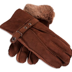 Mens Sheepskin Gloves Traditional Classic Mens Winter Gloves Nordvek 307-100 Suede Leather Gloves Buckle Strap image 8