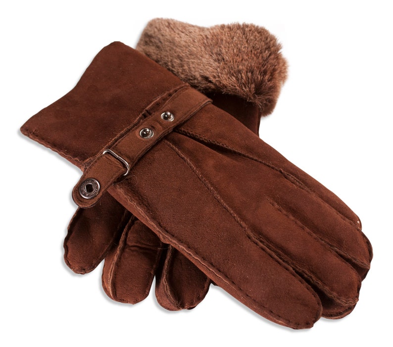 Mens Sheepskin Gloves Traditional Classic Mens Winter Gloves Nordvek 307-100 Suede Leather Gloves Buckle Strap image 8