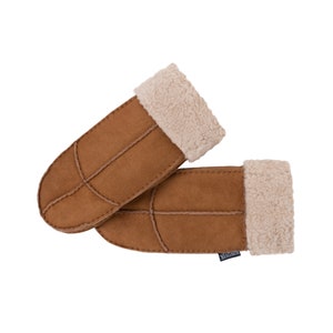 Damen Schaffell Fäustlinge Wildleder Nordvek 308-100 Damen Schaffellhandschuhe Tan