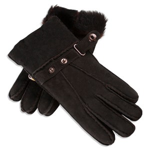 Mens Sheepskin Gloves Traditional Classic Mens Winter Gloves Nordvek 307-100 Suede Leather Gloves Buckle Strap image 3