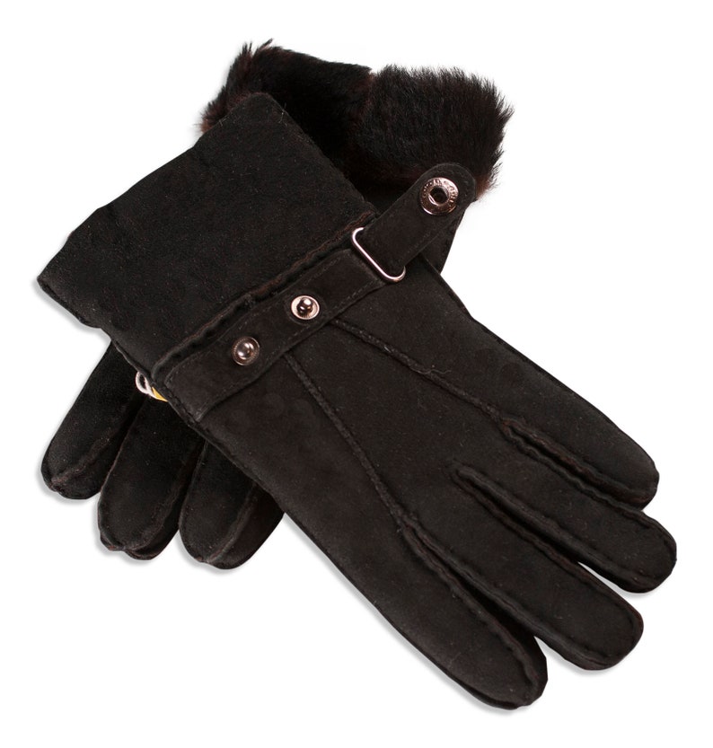 Mens Sheepskin Gloves Traditional Classic Mens Winter Gloves Nordvek 307-100 Suede Leather Gloves Buckle Strap image 3