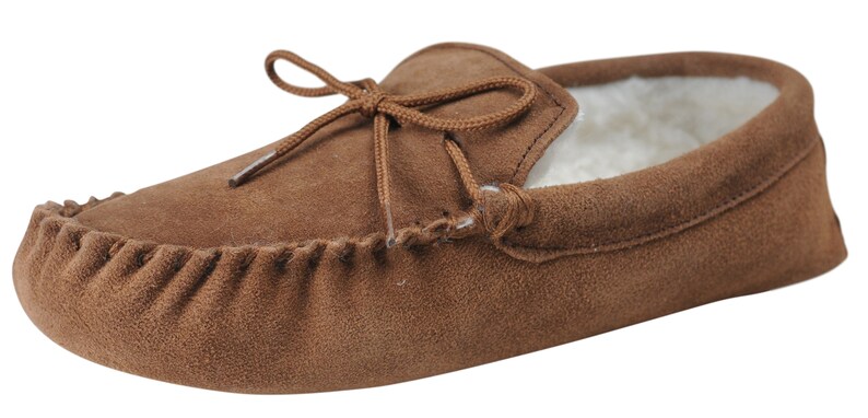 mens suede sheepskin moccasin slippers with soft sole