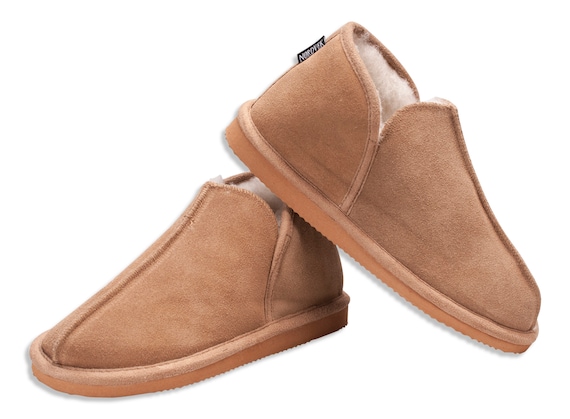 Mens Sheepskin Slippers Soft Wool Blend Booties Hard Non Slip Sole