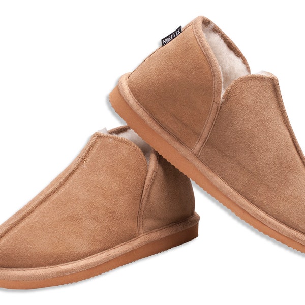 Mens Sheepskin Slippers - Soft Wool Blend Booties - Hard Non Slip Sole - Nordvek 448-100 - Gents