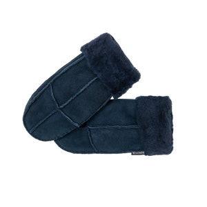 Womens Sheepskin Mittens Suede Leather Nordvek 308-100 Ladies Sheepskin Gloves Blue