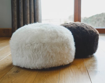 Sheepskin Ottoman Pouffe Footstool - Natural White Or Brown - Footrest Genuine Sheepskin