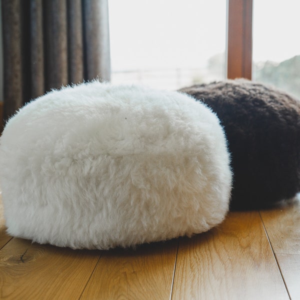 Sheepskin Ottoman Pouffe Footstool - Natural White Or Brown - Footrest Genuine Sheepskin