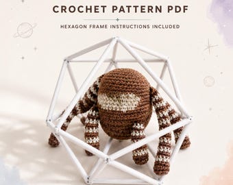 Rocky the Eridian Crochet Pattern PDF, Five Legged Alien Amigurumi with Hexagon Frame Instructions, Instant Digital Download, Easy Beginner