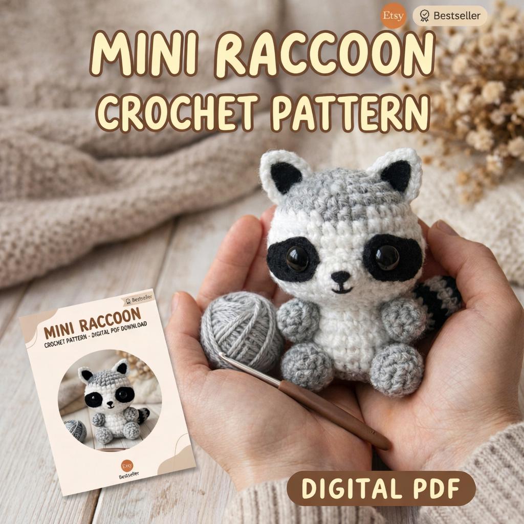 38 Racoon Crochet Patterns for Woodland Amigurumi, Hats, Appliques, and Cozy Handmade... 10 Mini Raccoon Beginner Amigurumi Animal Toy Design