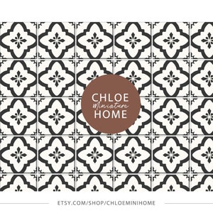 Black White Tile, Dollhouse Wallpaper Tile Flooring, 1:12 Miniature Wallpaper Printable Download 8.5 x 11" and 11 x 17" & A4 and A3 Sheets