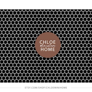 Dollhouse Flooring 1/12 Tile Hex Mosaic Black Miniature Diorama Roombox Printable Download 8.5 x 11&quot; and 11 x 17&quot; and A4 and A3 Sheets