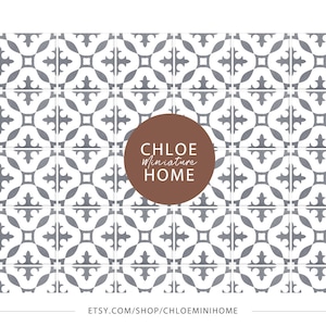 Dollhouse Miniature Kitchen Flooring 1/12 Grey and White Farmhouse Tile, Printable Download 8.5 x 11" and 11 x 17" and A4 and A3 Sheets