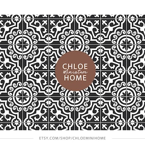 Dollhouse Wallpaper 1:12 Tile Black White Farmhouse Miniature Printable Floor Roombox Download 8.5 x 11" and 11 x 17" & A4 and A3 Sheets