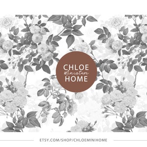Miniature Dollhouse Floral Roses Wallpaper 1/12 Modern Classic Mini Printables, Downloadable 8.5 x 11&quot; and 11 x 17&quot; & A4 and A3 Sheets