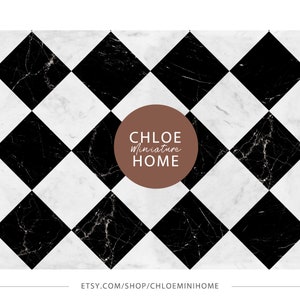 Sol en marbre damier pour maison de poupée, carrelage noir et blanc miniature à l'échelle 1:12 1/12, imprimable 8,5 x 11 pouces et 11 x 17 pouces et A4 et A3
