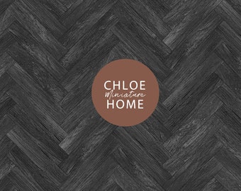 Dollhouse Flooring Black Herringbone Wood, 1/12 Miniature Wooden Floor, Mini Parquet Download 8.5 x 11" and 11 x 17" & A4 and A3 Printables