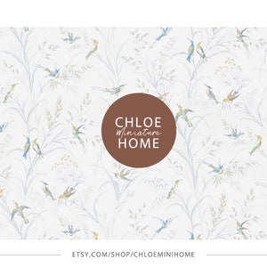 Dollhouse Floral and Birds Wallpaper, Mini Scale, Shabby Chic Miniature Wallpaper, 8.5 x 11&quot; and 11 x 17&quot; & A4 and A3 Printable Sheets