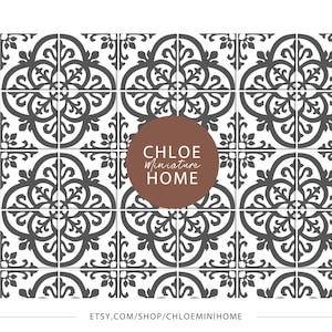 Dollhouse Flooring 1/12 Dark Gray and White Tile Miniature Diorama Roombox Printable Download 8.5 x 11&quot; and 11 x 17&quot; and A4 and A3 Sheets