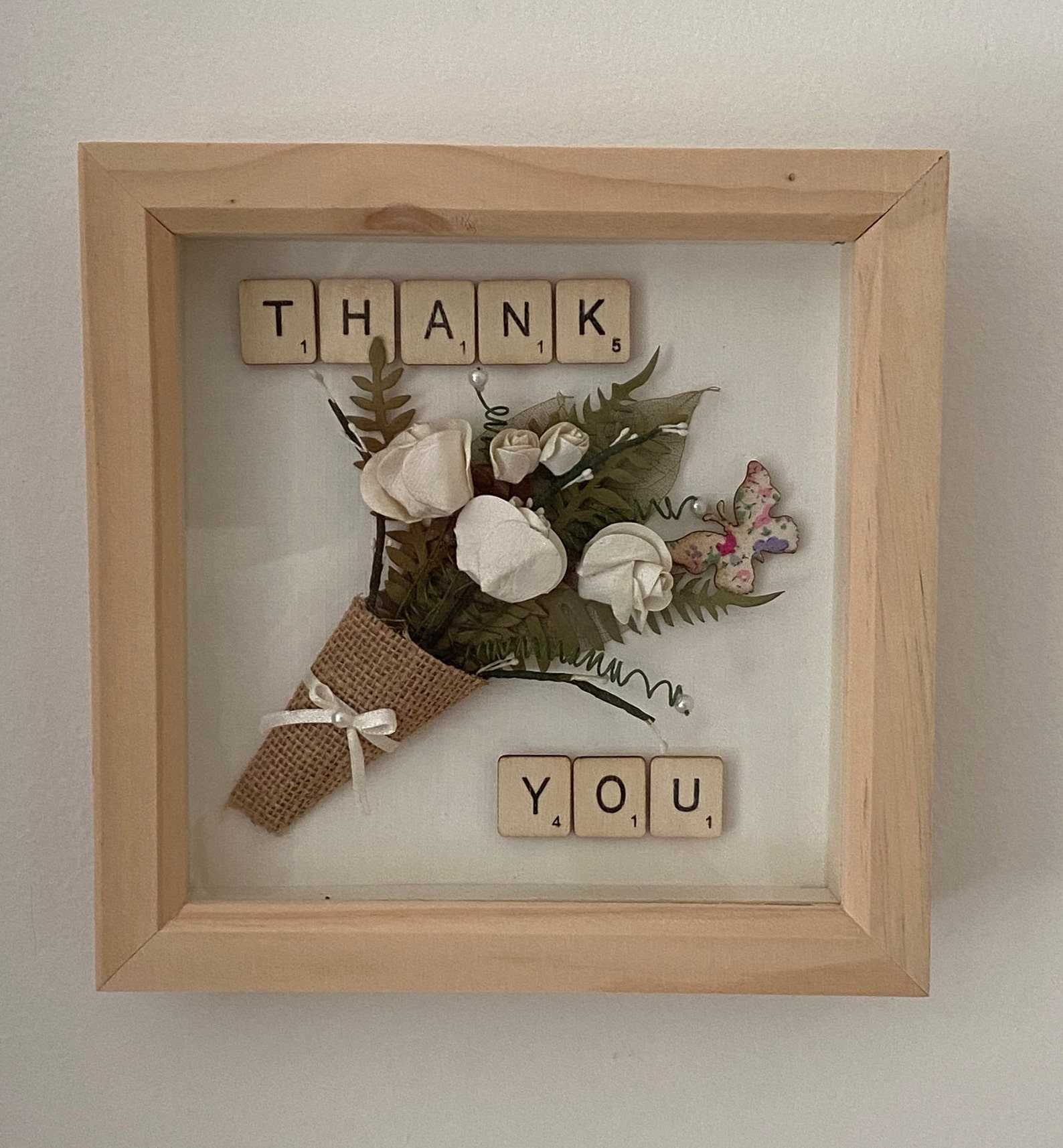Handmade 20cm X 20cm Box Frame Wall Decoration Floral Bouquet and Thank