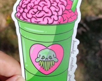 Zombie brain coffee weatherproof and dishwasher safe vinyl stickers