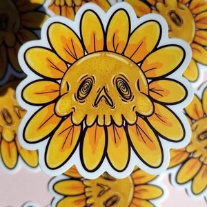 Sunflower skull weatherproof and dishwasher safe vinyl stickers