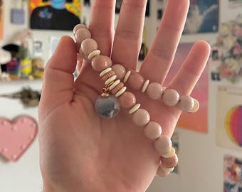 Recycled Beaded Necklace no. 30: “Strawberry Shortcake” Jewelry Made of Beach Plastic Upcycled