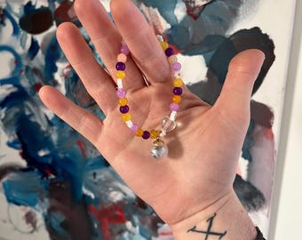 Recycled Beaded Bracelet no. 63: “Lavendar Lemon” Jewelry Made of Beach Plastic Upcycled