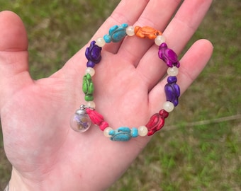 Recycled Beaded Bracelet no. 68: “Rainbow Turtles” Jewelry Made of Beach Plastic Upcycled