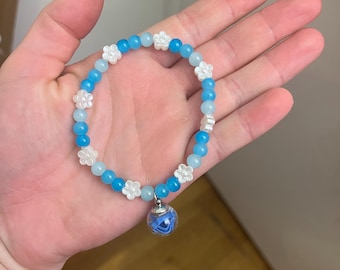 Recycled Beaded Bracelet no. 71: “Spring Blues” Jewelry Made of Beach Plastic Upcycled