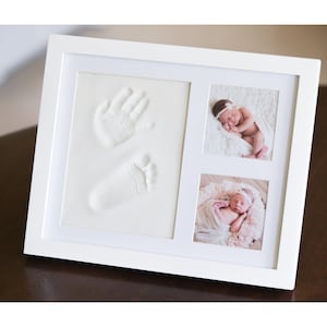 Baby Handprint & Footprint Picture Frame, Newborn Keepsake Kit for Baby Shower Gift, Infant Clay Hand / Foot Print, Boy Girl Nursery Decor