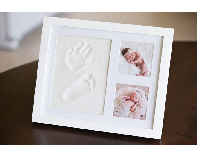 Baby Handprint & Footprint Picture Frame, Newborn Keepsake Kit for Baby Shower Gift, Infant Clay Hand / Foot Print, Boy Girl Nursery Decor