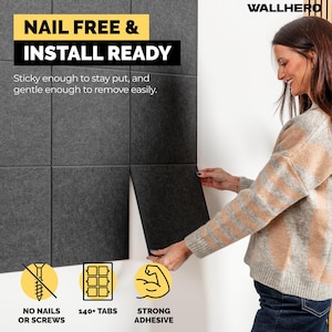 Felt Wall Tiles: Self-Adhesive Fabric Pin Board, Dark Gray (Set of 15)