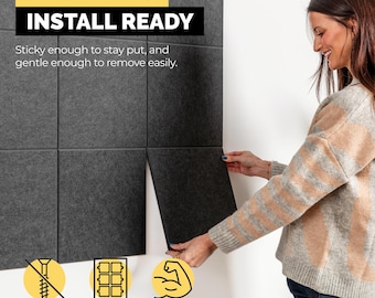 Felt Wall Tiles, Self-Adhesive Cork Board Tiles, Fabric Pin Board, Felt Bulletin Board, Memo Board Wall Panels - Set of 15 (Dark Gray)