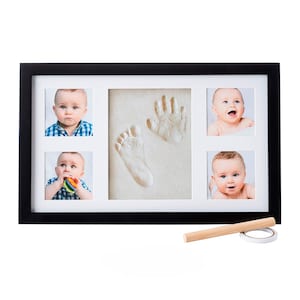 DELUXE Baby Handprint & Footprint Picture Frame, Newborn Keepsake Kit | Baby Shower Gift, Infant Hand Foot Print, Nursery Decor (Black)