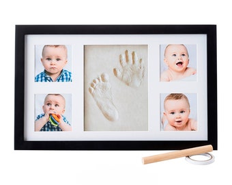 DELUXE Baby Handprint & Footprint Picture Frame, Newborn Keepsake Kit | Baby Shower Gift, Infant Hand Foot Print, Nursery Decor (Black)