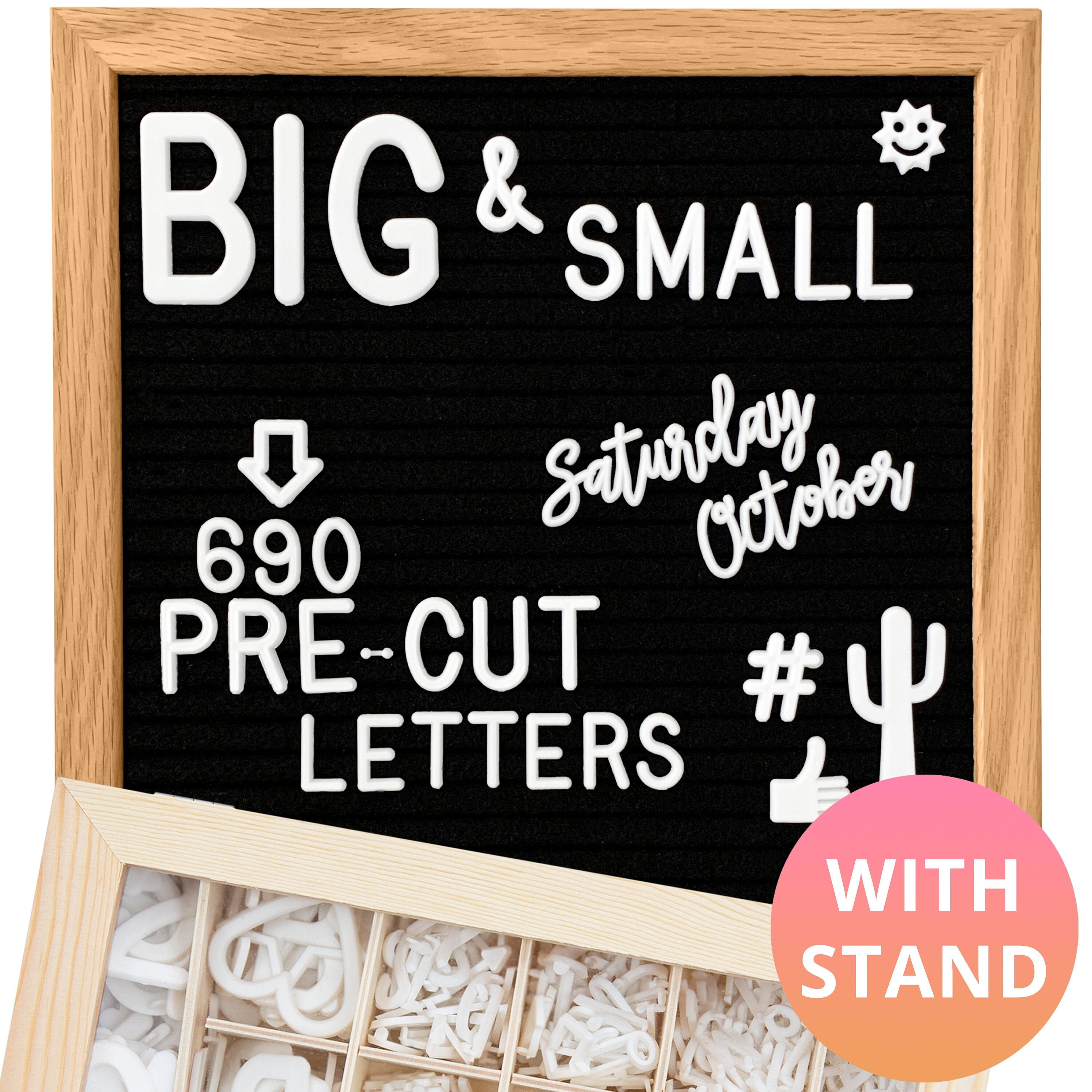 DELUXE Felt Letter Board (Black) | 10x10 Frame + Stand, Cursive Words…