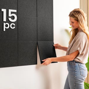 Black Felt Wall Tiles: Self-Adhesive Pin Board, Set of 15